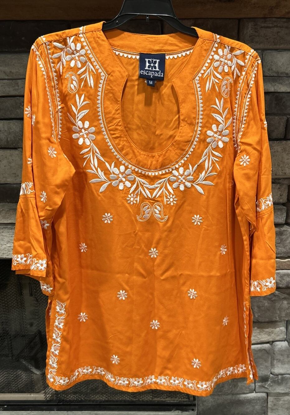 Women’s ESCAPADA Orange Embroidered Tunic Top Shirt Size M *A6